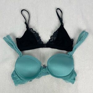 Natori II Black Front‎ Close Bralette & Aerie Green Wired Bra